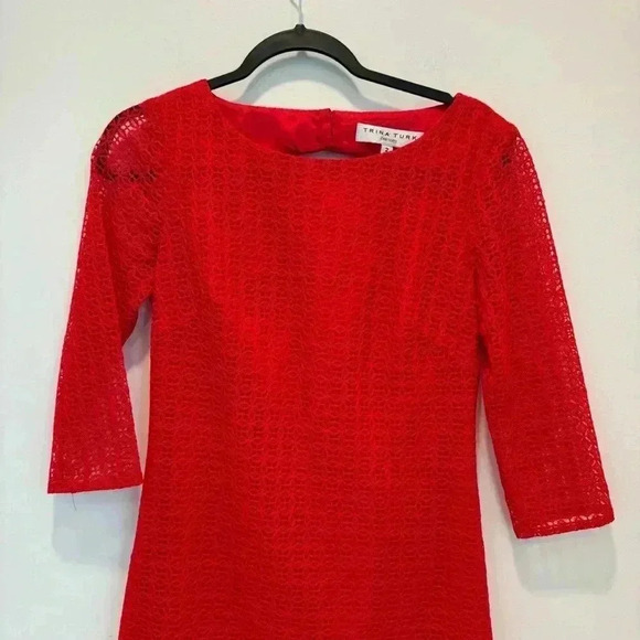Trina‎ Turk Red Eyelet Dress Size 2 Peekaboo Back Cut Out - Picture 3 of 14